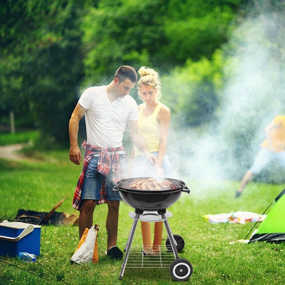 Premium Grill with Lid and Wheels - Apple-Shaped Outdoor BBQ Grill