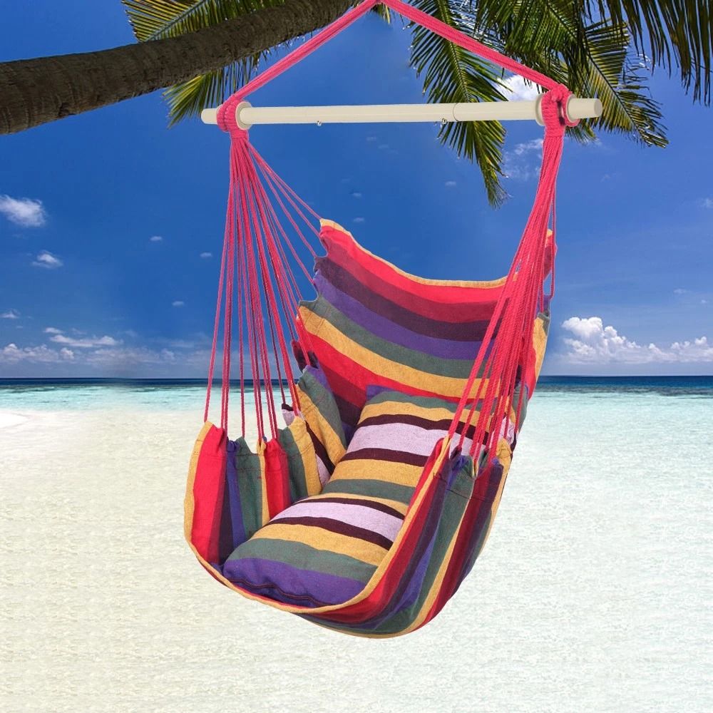 Hanging Rope Rainbow Chair Swing Hammock – Cozy Outdoor Porch Patio Yard Seat