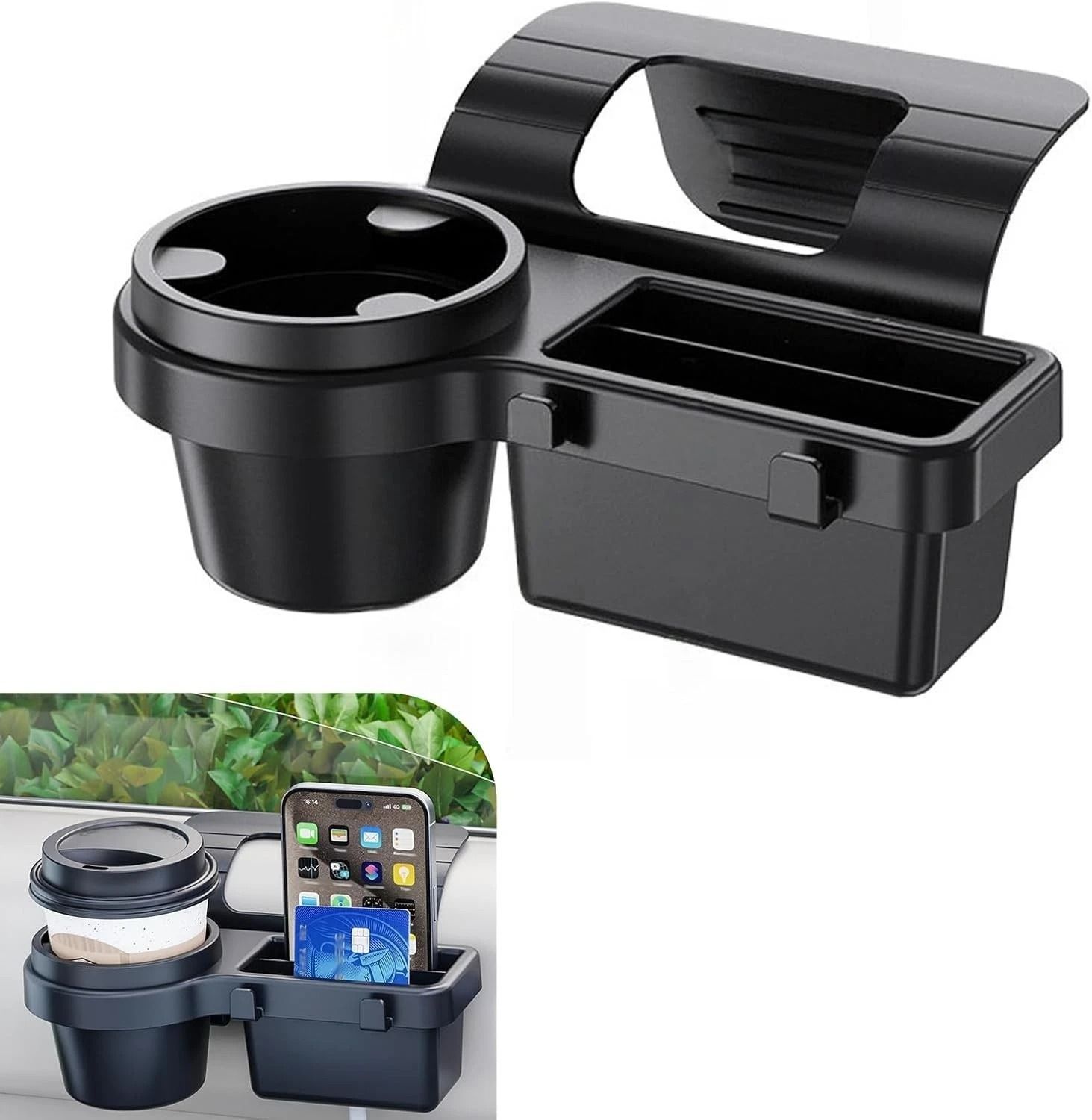 Hanging Car Door Window Cup Phone Holder – Auto Storage Organizer Tray Rack