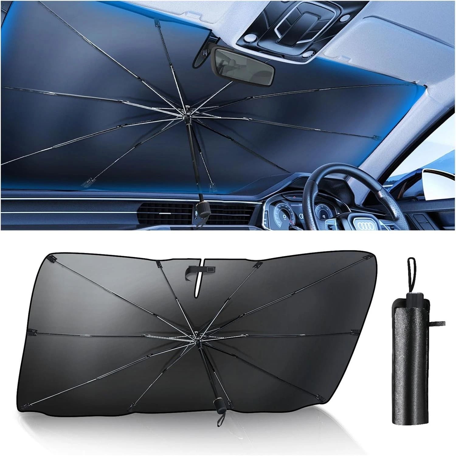 Car Windshield Sun Shade Foldable Umbrella Front Window Cover Visor – UV Protection and Heat Insulation for All Vehicles