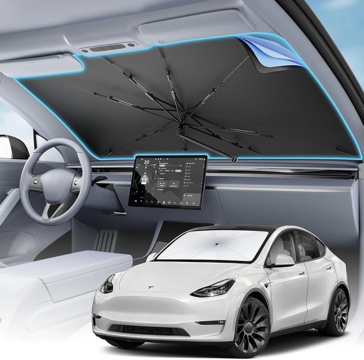 Foldable Car Sunshade for Front Windshield, UV Protection Visor Umbrella