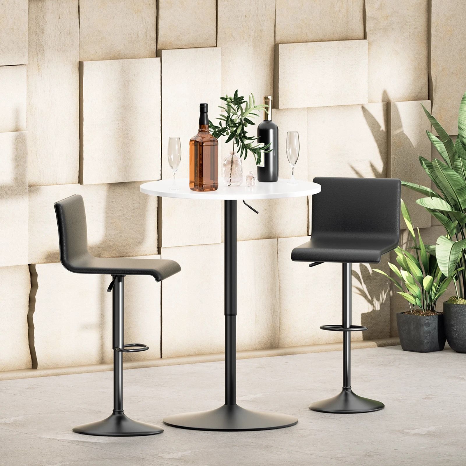 Wooden Round Bar Pub Table with Adjustable Height & Chrome Base – Perfect for Kitchen & Dining Spaces