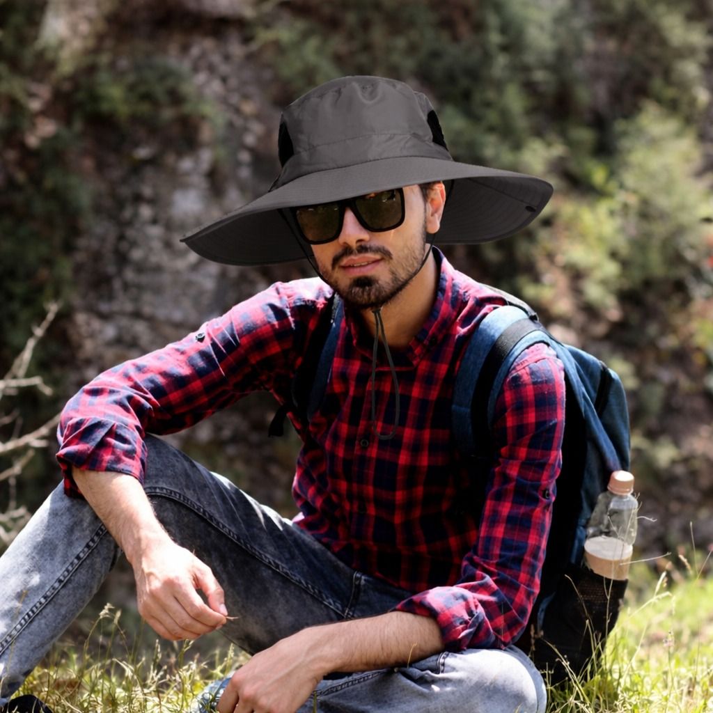 Wide Brim Sun Hat with Neck Flap UV Protection Outdoor Hat for Hiking, Fishing, and Gardening
