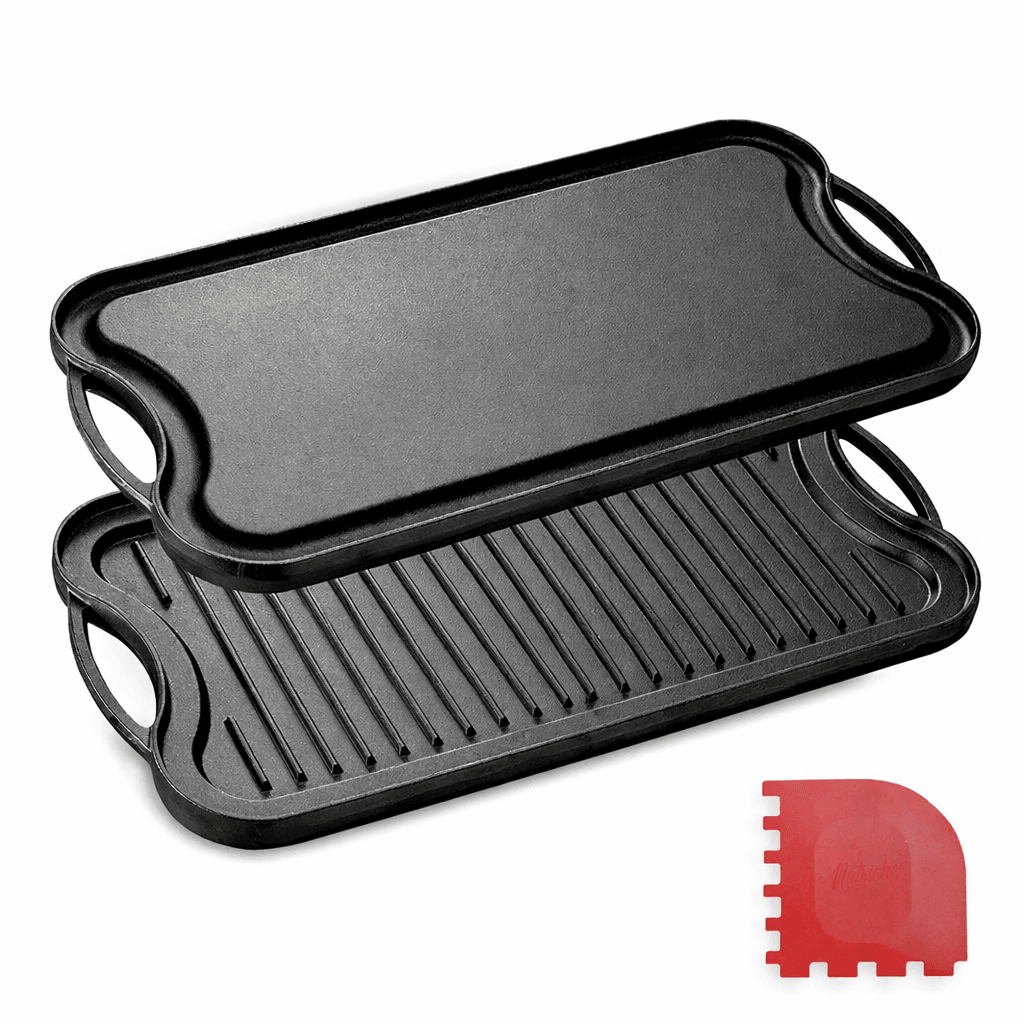 Reversible Cast Iron Griddle & Grill Pan Non Stick Flat Surface for Induction, Electric & Gas Stove