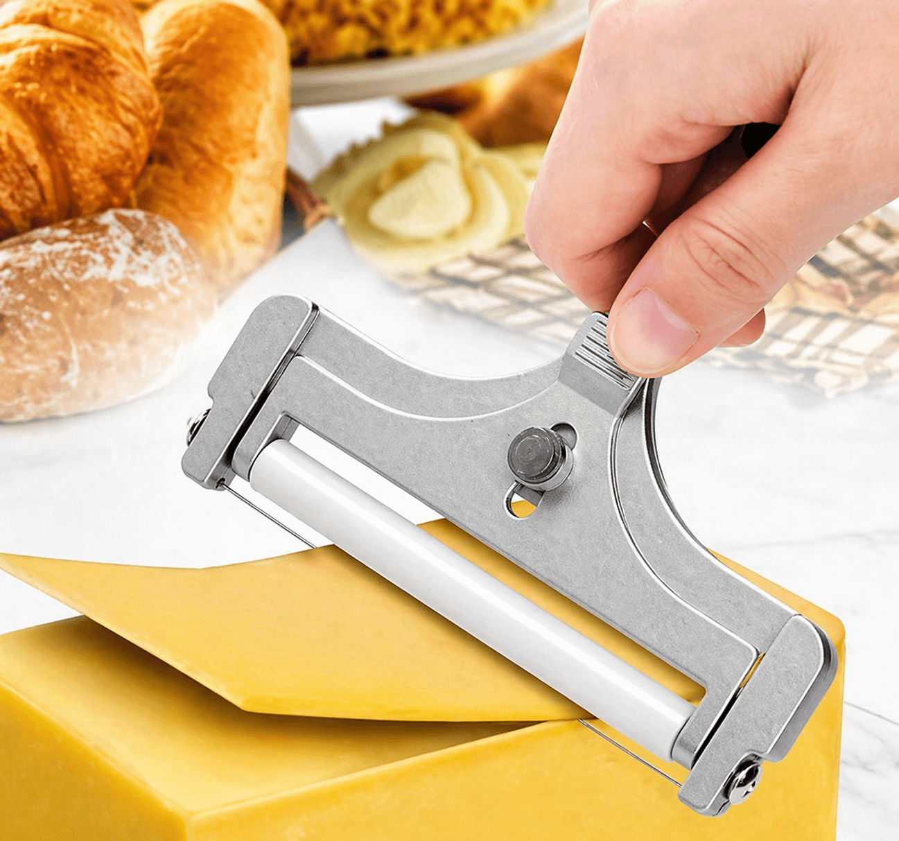 Adjustable Stainless Steel Cheese Slicer Wire Cutter for Block Cheese and Butter