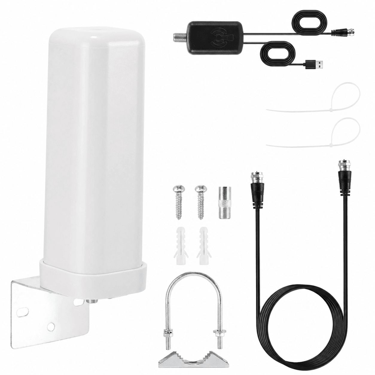 Amplified Outdoor TV Antenna Long Range Digital HDTV UHF VHF FM 360 Degree Reception