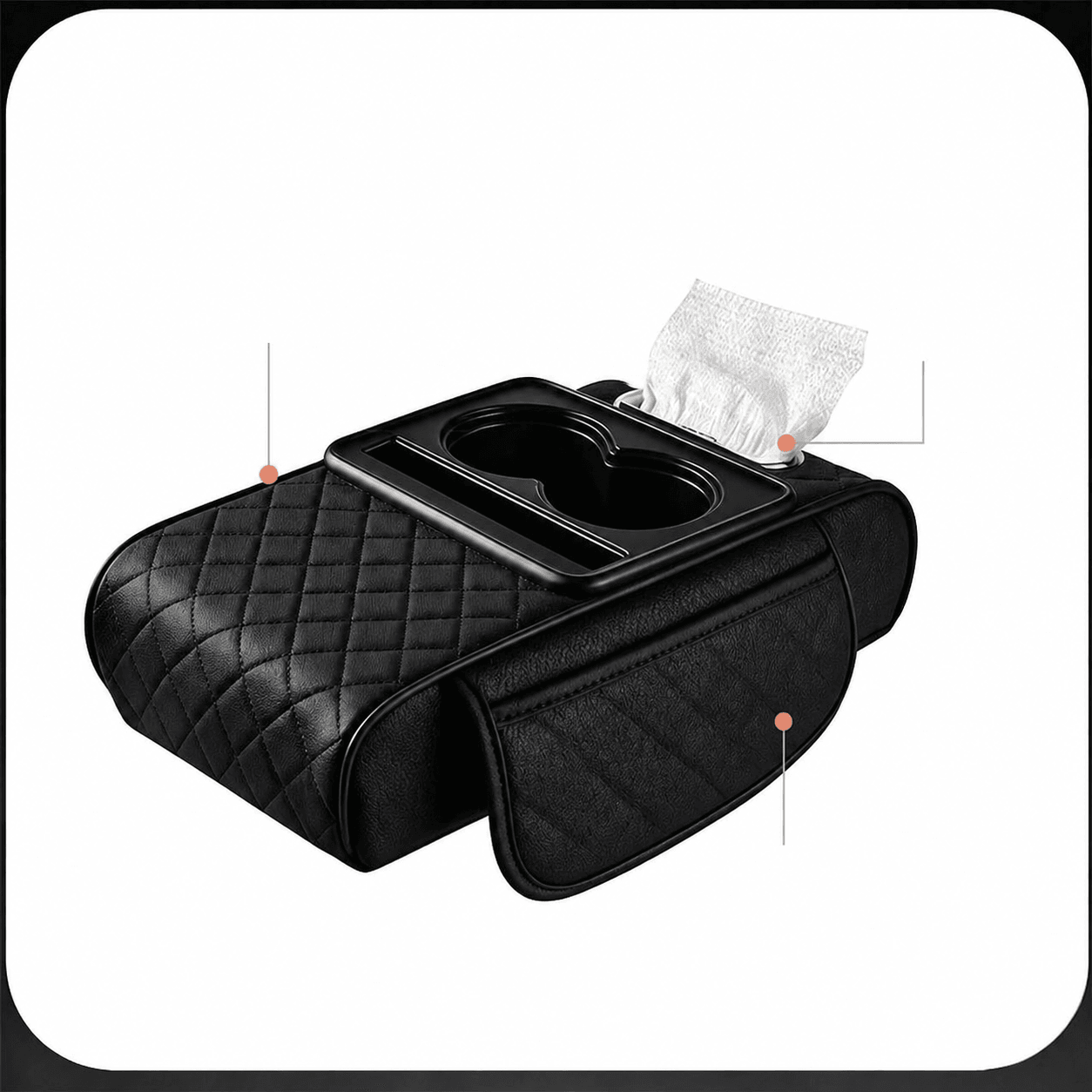 Premium Car Armrest Cover & Center Console Organizer with Cup Holder, Tissue Box and Phone Holder Universal Fit