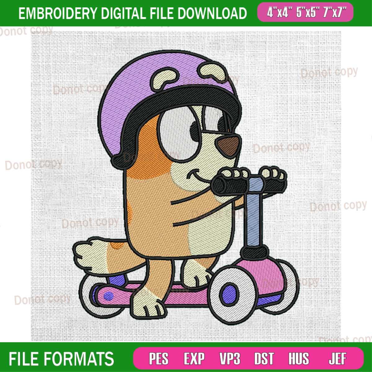 Bluey And Bingo Kid Riding Scooter Embroidery | Inspire Uplift