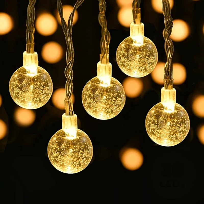 Crystal Ball Garland String Lights, Battery Operated LED Fairy Lights for Indoor Holiday Christmas Decor