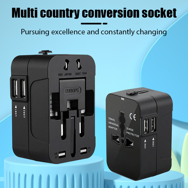 Universal Travel Adapter All-in-One Charger Adapter for EU/UK/US/AU with Dual USB Ports Power Solutions