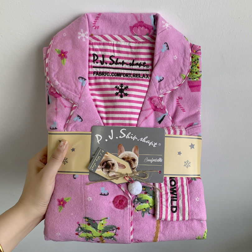 Warm Thick Autumn Winter Women PJs, Cotton Ground Wool Sleepwear, Cartoon Long Sleeve Pants Pajamas, Ladies Homewear