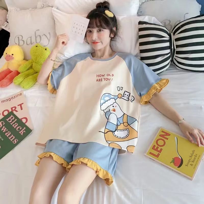 Women's Two-Piece Pajamas Set, Summer Short-Sleeved Thin Section, Loose Version, Casual Comfortable Homewear