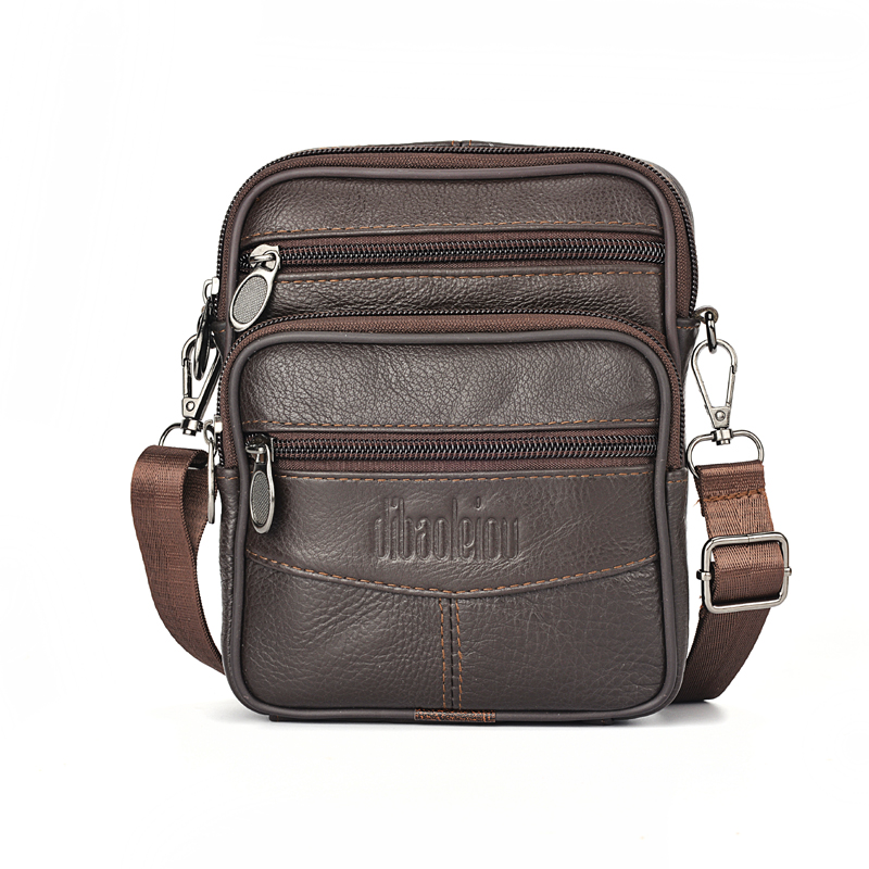 High Quality Zipper Pocket Mens Genuine Leather Crossbody Bag, Retro Business Messenger Bag for Men