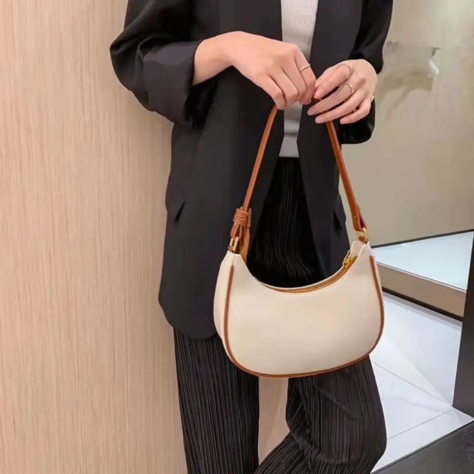 French High-End Fashionable Underarm Shoulder Bag, Soft PU Leather, Trendy Square Shape, Internal Zipper Pock for Women