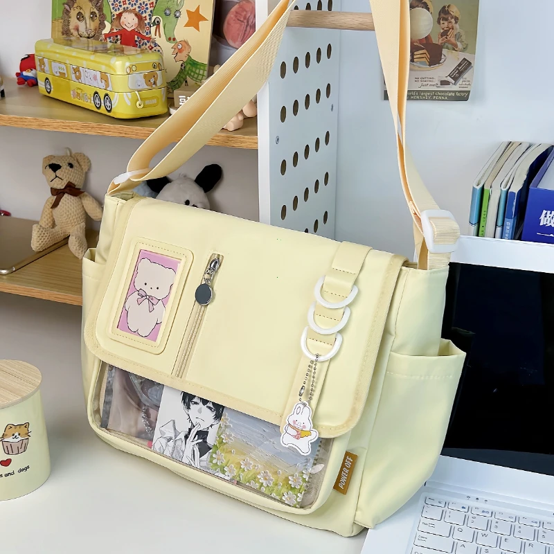 Japanese Harajuku School Bags for Teenage Girls, Transparent Itabag Crossbody Bag, DIY Badges Display Plate, Trendy