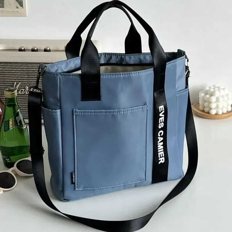 Casual Tote Large Capacity Shoulder Bag, Waterproof Nylon Canvas Handbag, Simple Fashion Messenger Bag for Schoolgirl