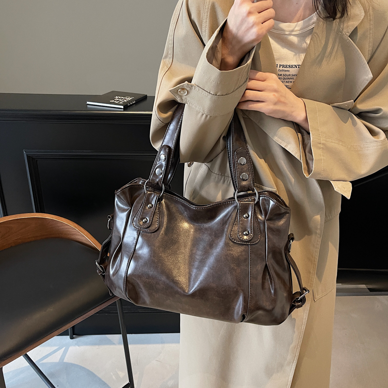 Retro Large Capacity Women Pure Color PU Shoulder Tote Bag, Chic Fashion Handbag, Durable PU Leather Tote for Work