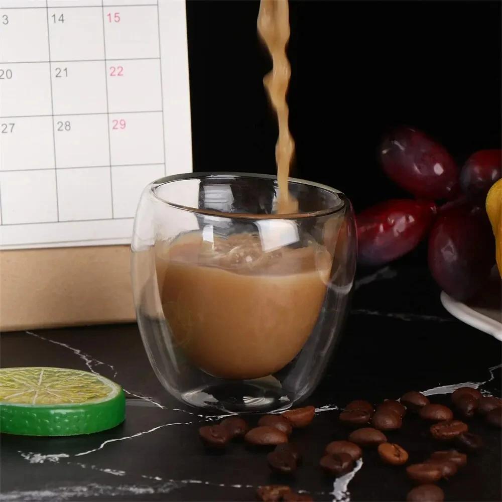 Cute Double Wall Glass Cup Set, Mugs for Tea, Coffee, Beer, Personalized Drinking Glasses for All Beverages
