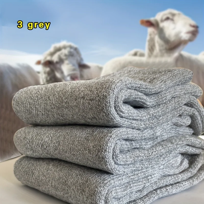Pairs Mens Winter Warm Socks, Thick Towel Mid-Calf Socks, Elastic Solid Color Anti-Cold Snow Boots Socks for Cold