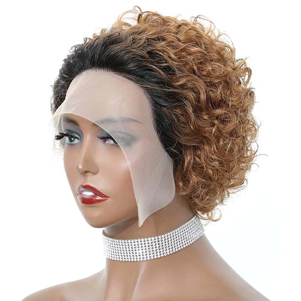 Pixie Cut Colored Lace Wig, Spring Curl Short Bob Wig for Women, Natural Black Human Hair, Affordable Cheap Wig