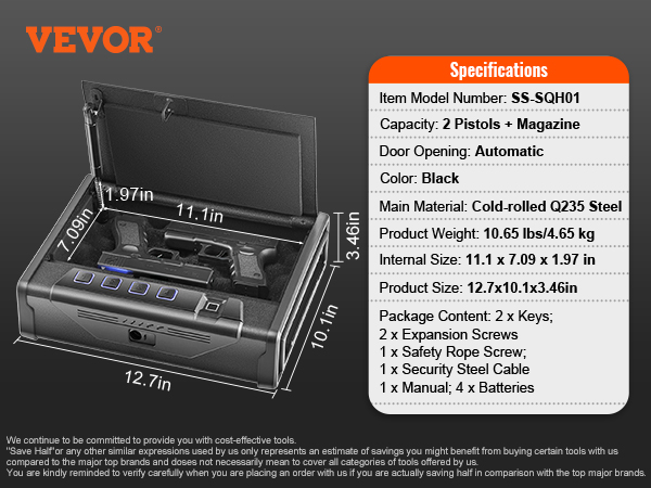 Steel Pistol Safe, Firearm Case Gun Box, Quick Access, Advanced Biometric Technology, Travel Gun Safe