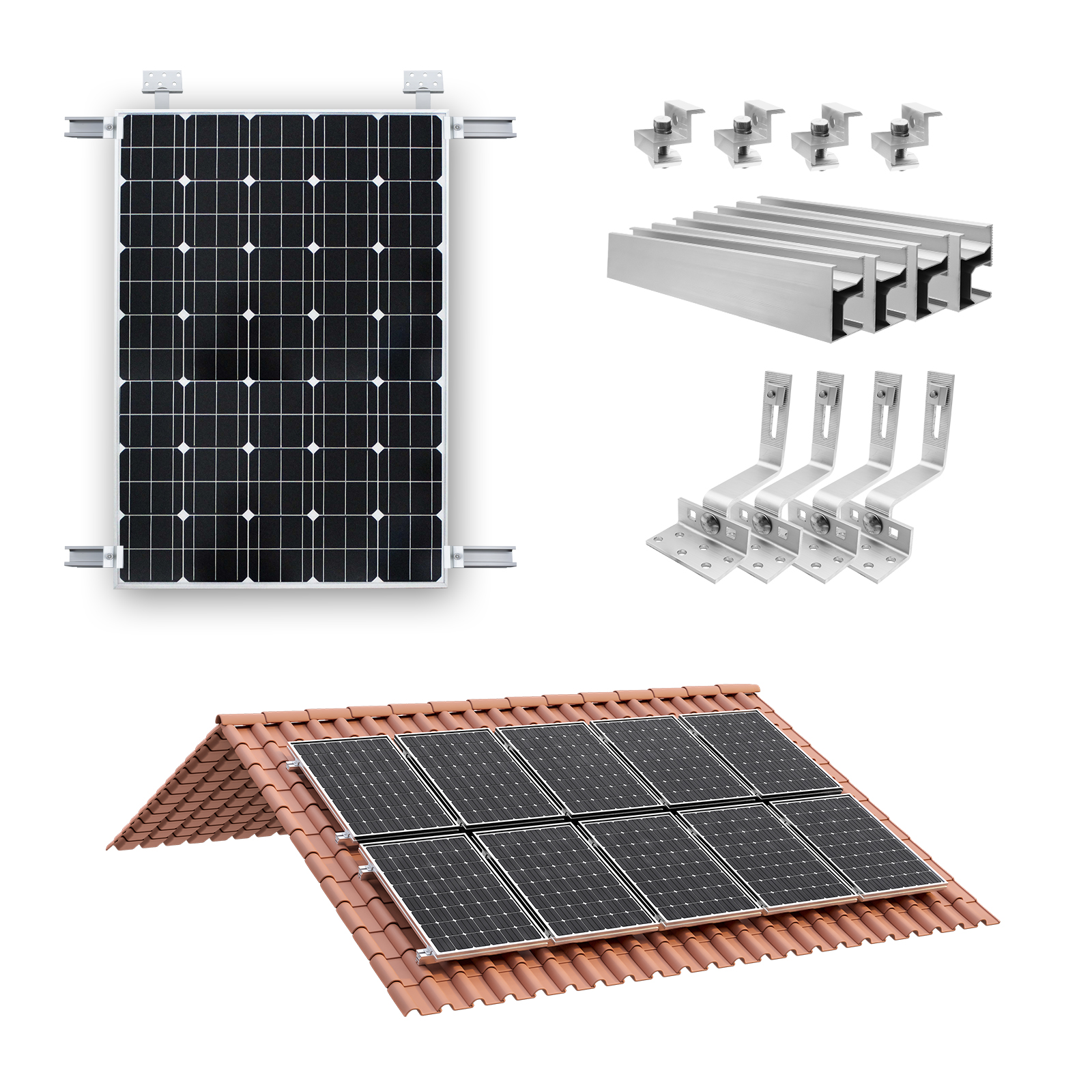 Roof Hook Mounting Sets, Solar Panel Bracket More Lighten, Brick Roof Mounting Rail for Glazed Tile Roof
