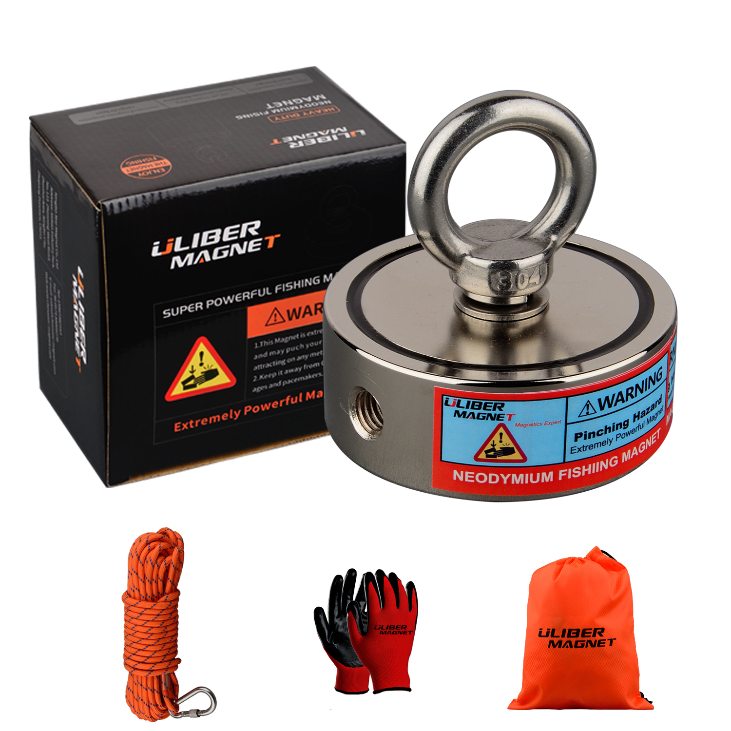 Double Sided Magnet Fishing Kit, Neodymium Magnets, Rope, Claw, Gloves, Glue, Shovel, Bag, Magnetic Recovery & Salvage