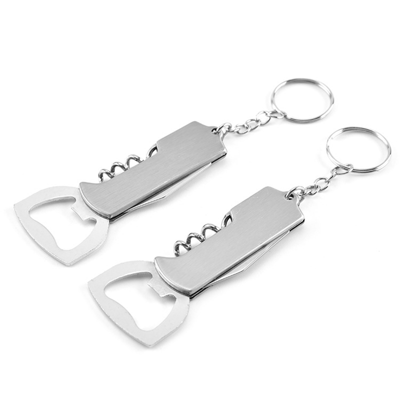 Wine Opener with Keychain, Portable Stainless Steel Corkscrew, Multifunctional Beer Bottle Opener Knife for Mens Gift