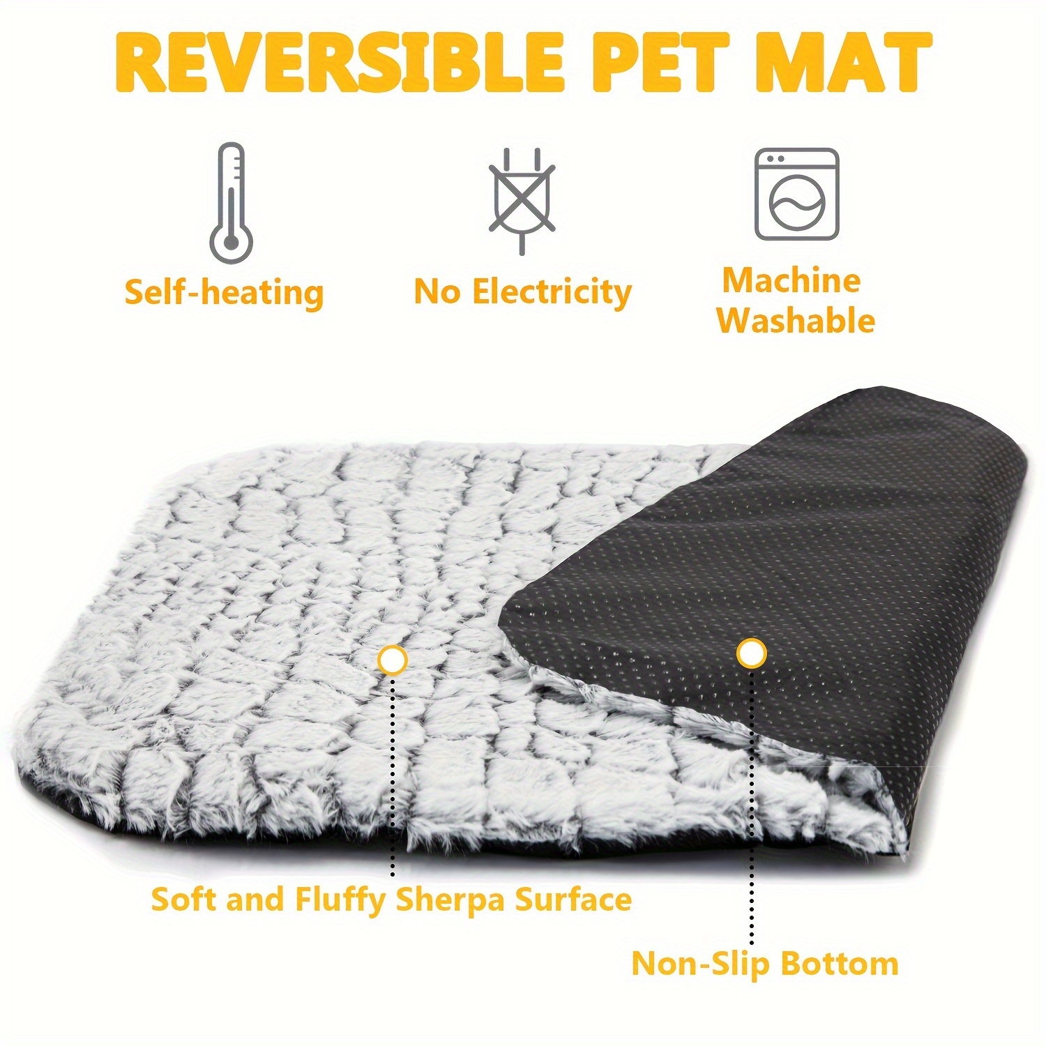 Self Warming Cat Bed, Thermal Blanket Style Cat Dog Pet Heating Pad, Washable Indoor Outdoor Heated Cat Mat
