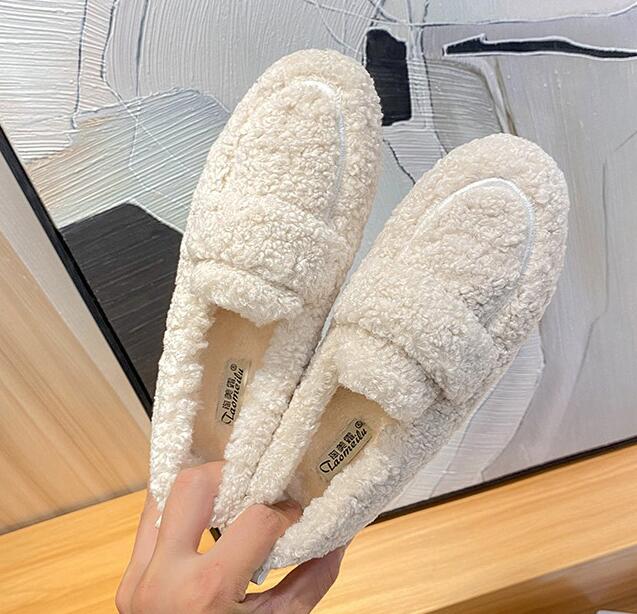 Furry Lambswool Mocasines, Plus Size Women Shearling Flats, Warm Cotton Shoes, Slip On Sheep Fur Lined Loafers