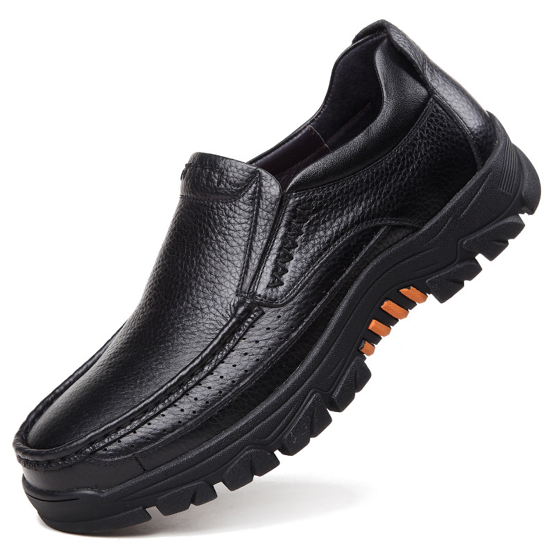 Soft Cowhide Mens Casual Shoes, Genuine Leather Shoes Men Loafers, Slip-on Thick Sole Brand Male Footwear Black Brown
