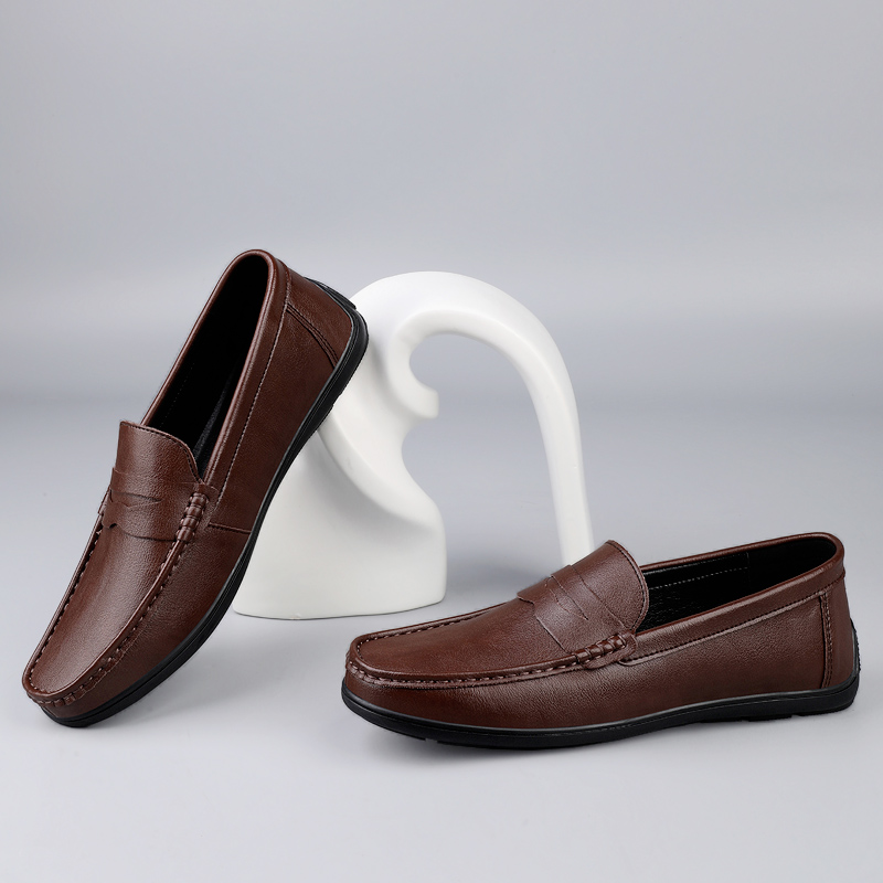 Comfortable Mens Casual Shoes, Genuine Leather Men Loafers, Breathable Slip-on Boat Shoes, Luxury Brand Formal Dress
