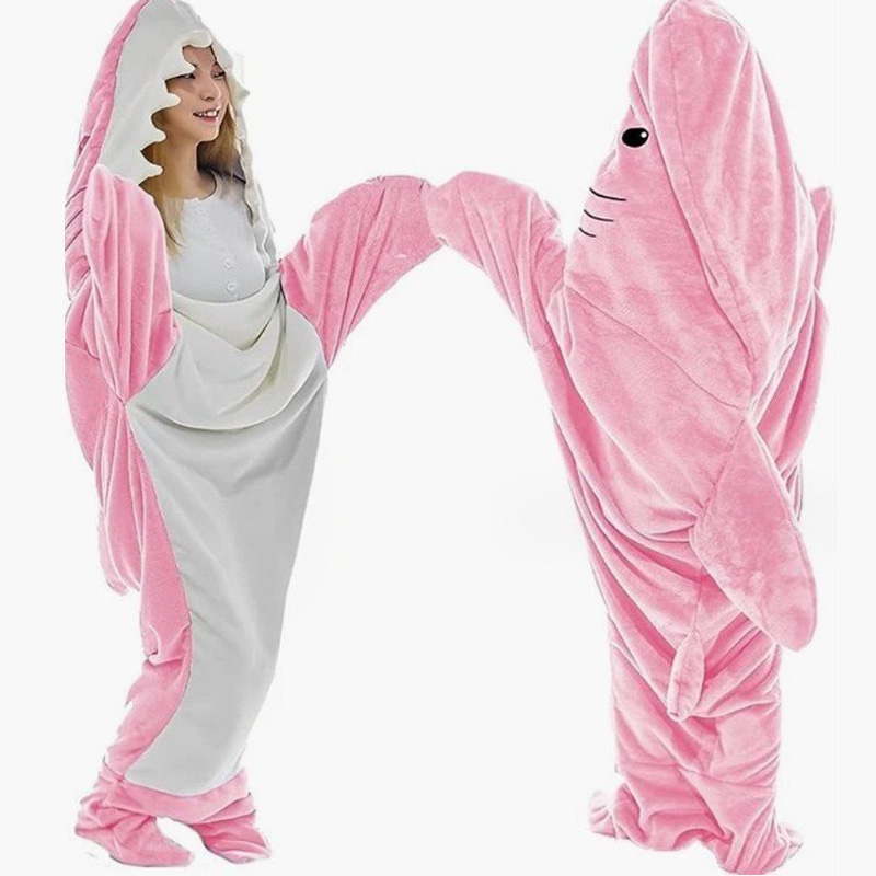 Shark Sleeping Bag Animal Flannel Pajamas, Large Size, One Piece Loose Robe for Kids, Men, Women