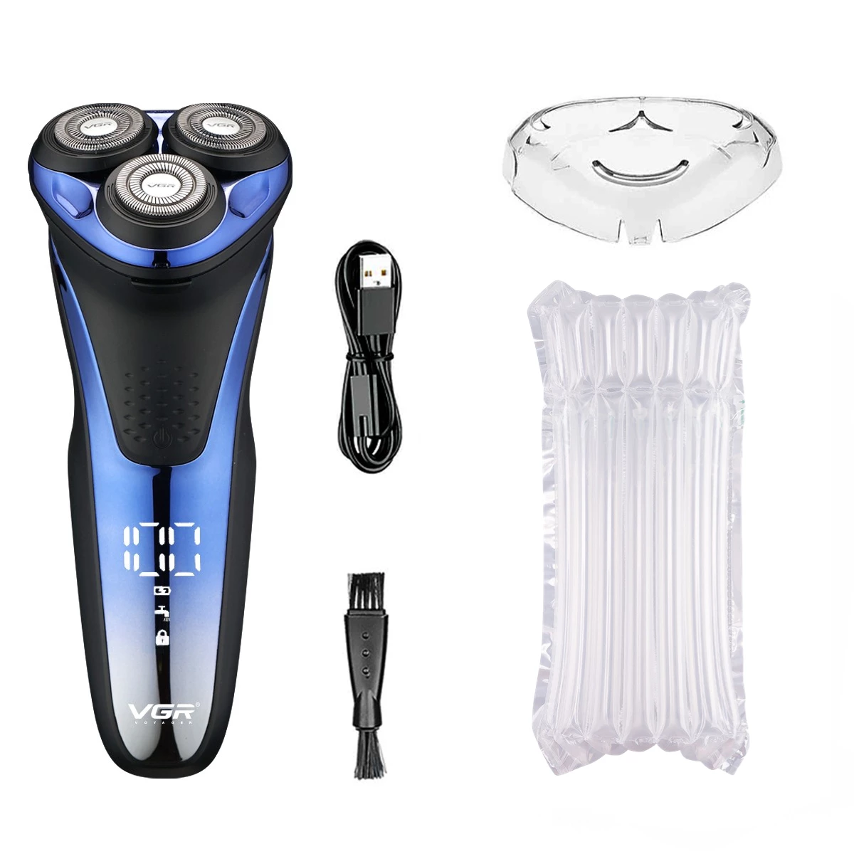Waterproof Rotary Electric Shaver with Pop Up Trimmer and LED Display