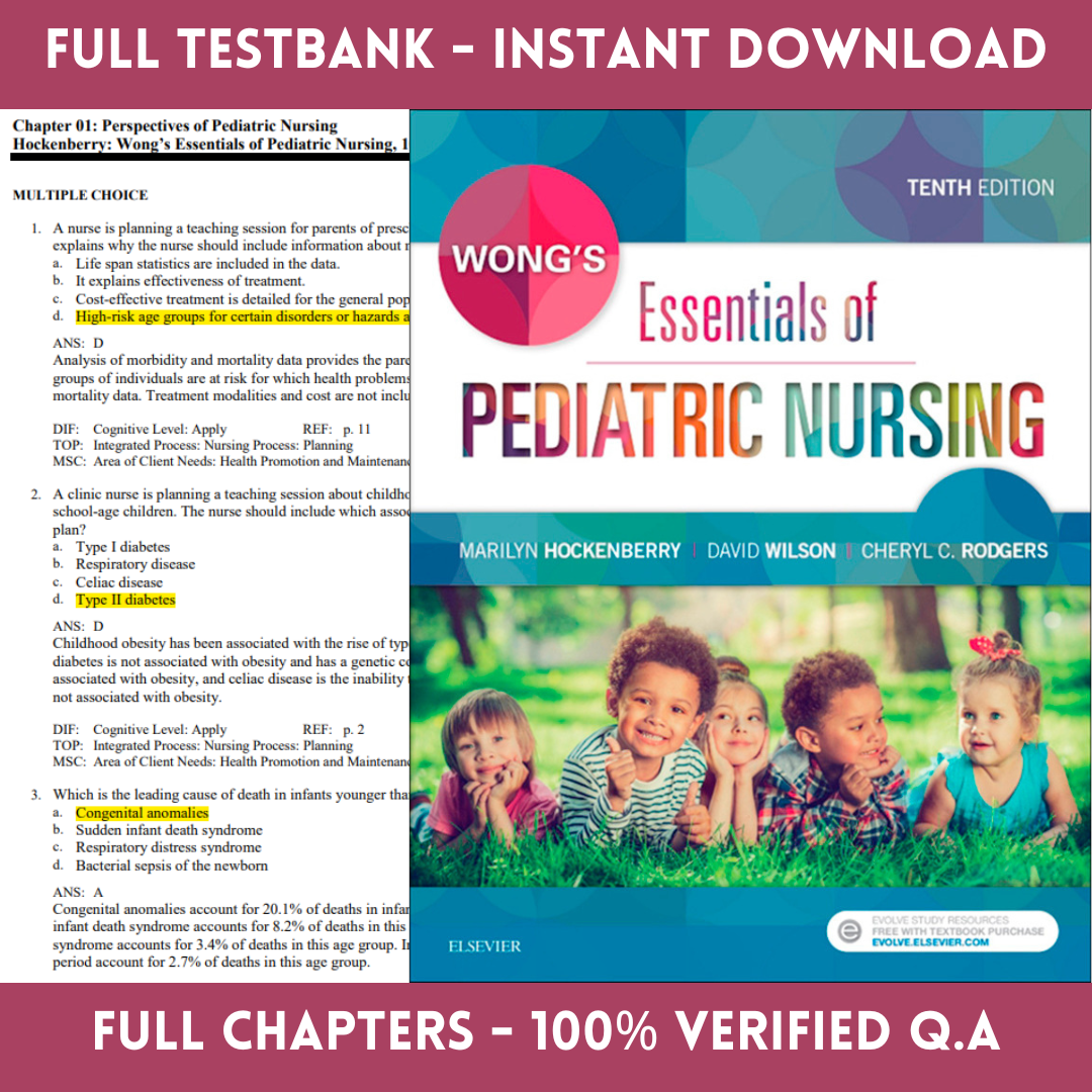 Test Bank For Wong's Essentials of Pediatric Nursing 10th Ed | Inspire