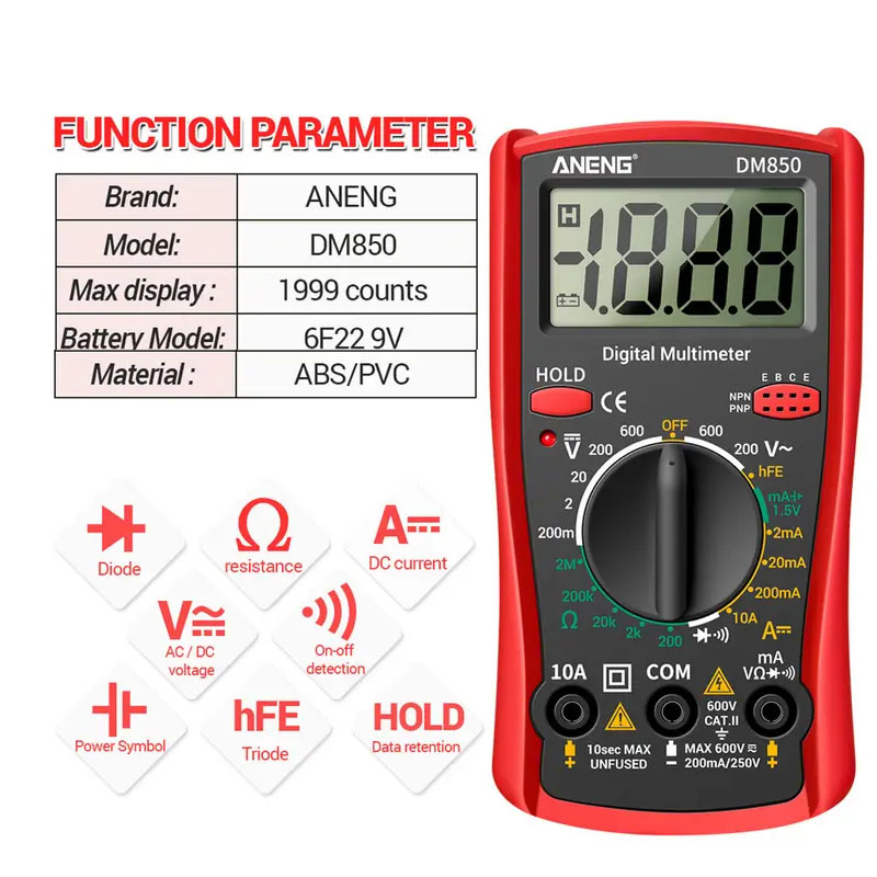 Auto AC DC Voltage Tester, Professional Digital Multimeter, Current Ammeter Test Probe, Professional Detector Tool