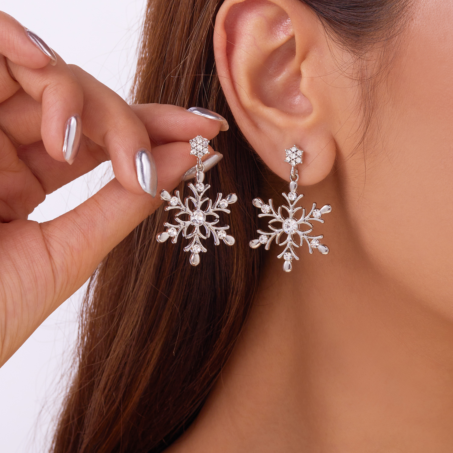 Crystal Zircon Pearl Earrings, Christmas Snowflake Stud, Dangle Piercing Jewelry for Women, Holiday Party Gifts for Girl