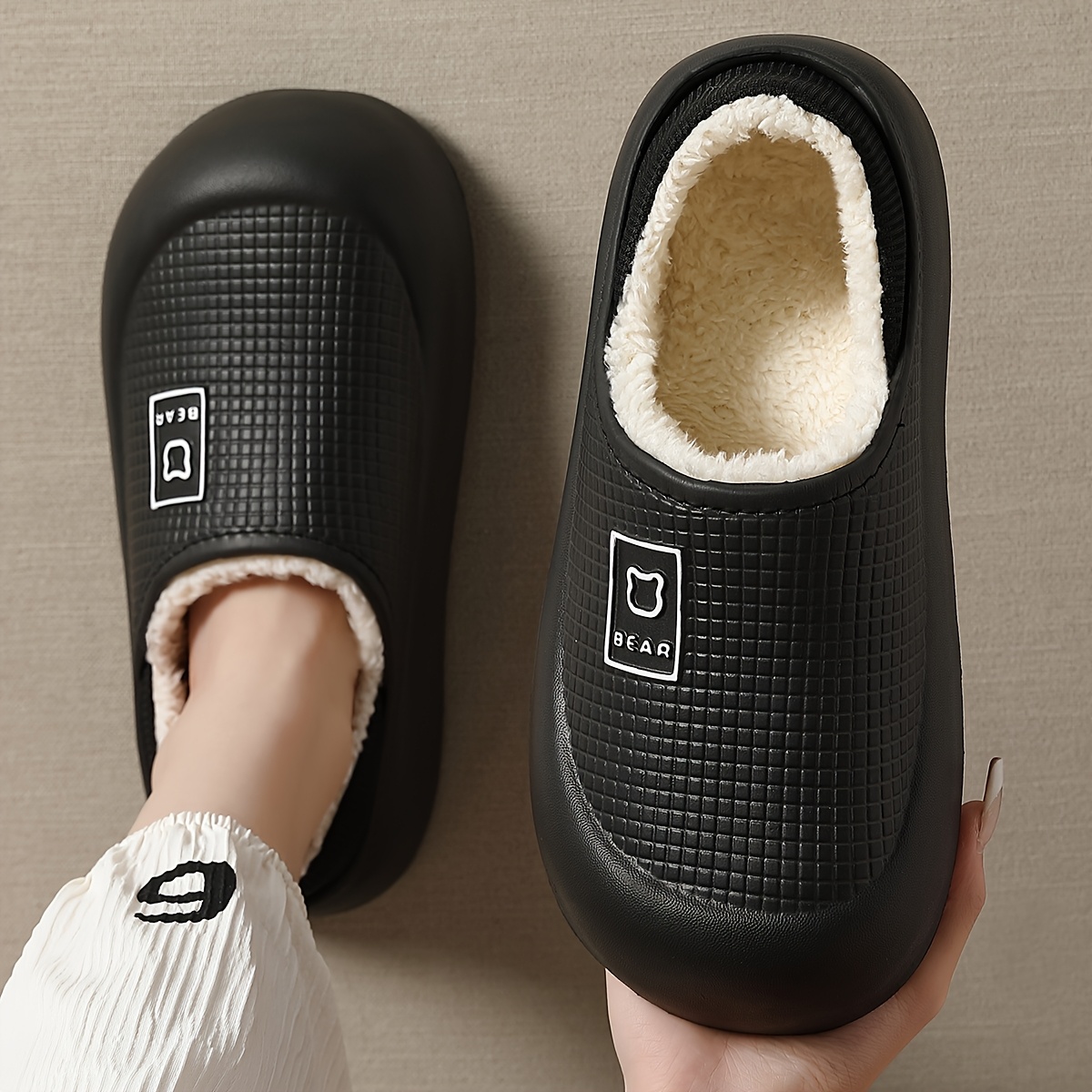 New Style Heeled Indoor Home Thick Sole, Women's Slippers Winter, Non-Slip Fleece Lined Warm Slippers