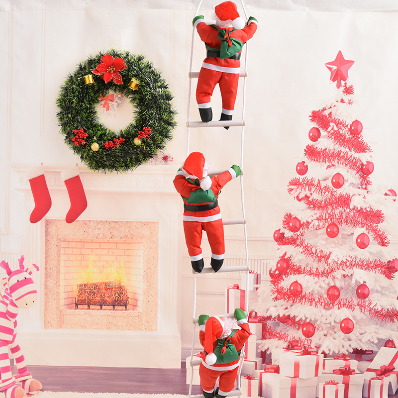 Doll Christmas Tree Hanging Decoration, Christmas Santa Claus Climbing Ladder, Indoor Door Wall Christmas Pendant