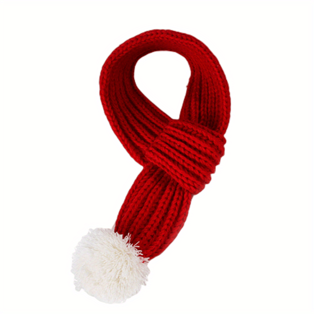 Red Knit Scarves With Pompom, Dog Knitted Scarf, Neck Warmer Bandana Christmas Festival Party Pet Puppy Cat Decor Access