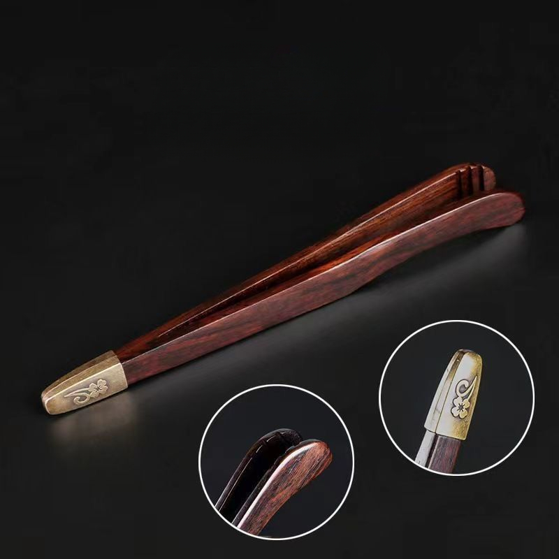 Wooden Tweezer Tea Clip, Sandalwood Anti Drop Tea Tweezers, Non-Slip Sawtooth KungFu Tea Set Accessory