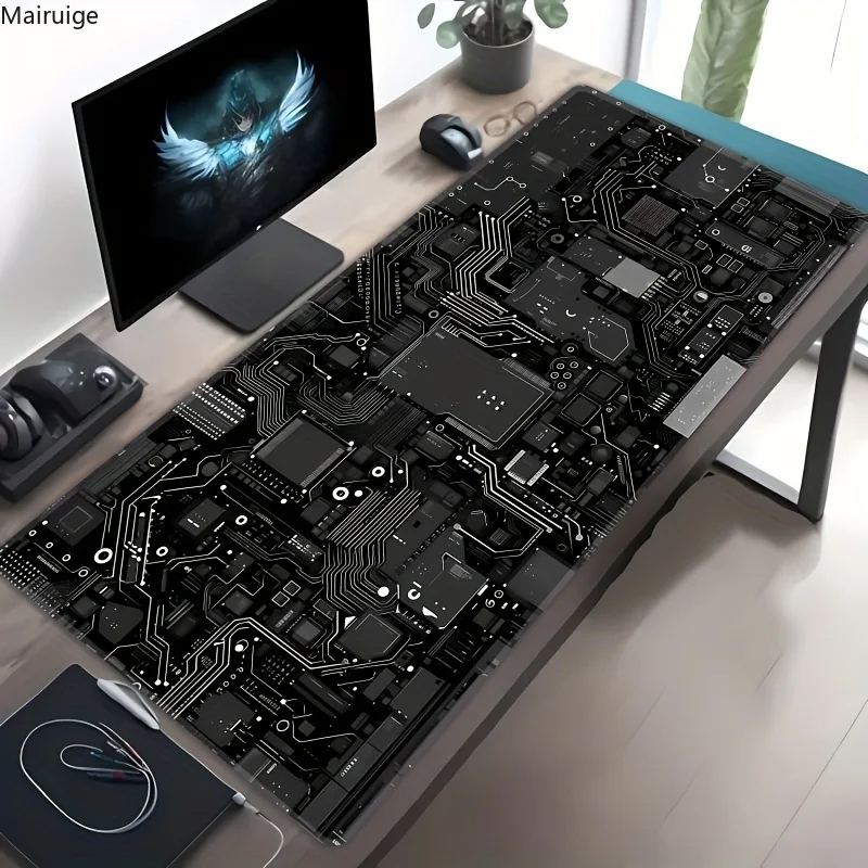 Rubber Anti-slip Gaming Keyboard Mousepads, Large Computer Office Table Mats, Black Circuit Board Pattern Mouse Pad