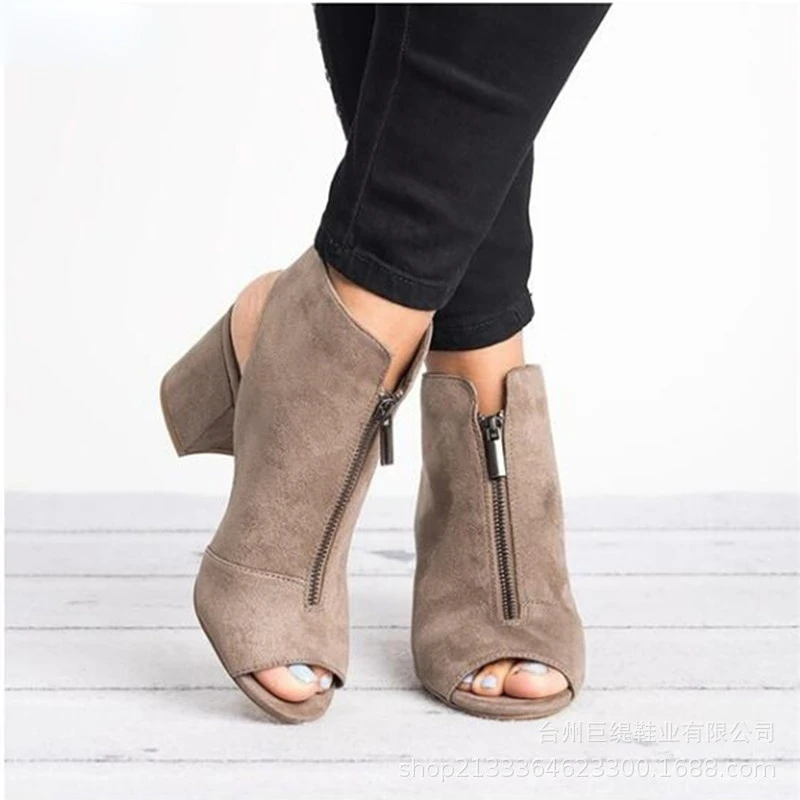 Elegant Medium Heel Women's Shoes, Comfortable Plus Size Fish Mouth Chunky Heel Sandals