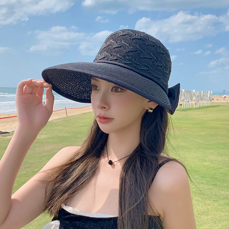 Outdoor Sun Protection Women Hats Solid Color Ladies Panama Caps with Wide Brim and Bowknot