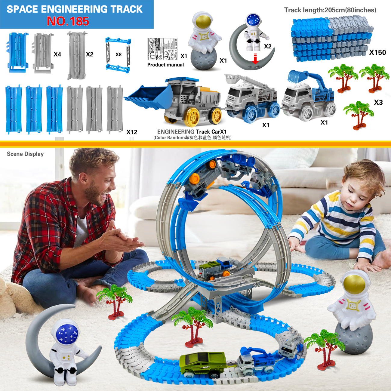 Electric Engineering Race Car Toy, Space Track Toys Magic Climbing, Bendable Flexible Race Track Cars for Kids