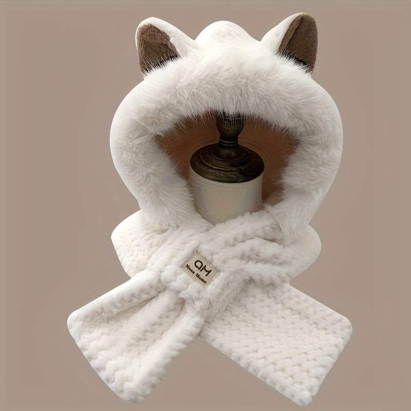 Cute Animal Themed Festival Cap, Women's Cat Ear Hat with Pom-Pom, Soft Fleece Lined Winter Beanie for Christmas Gift
