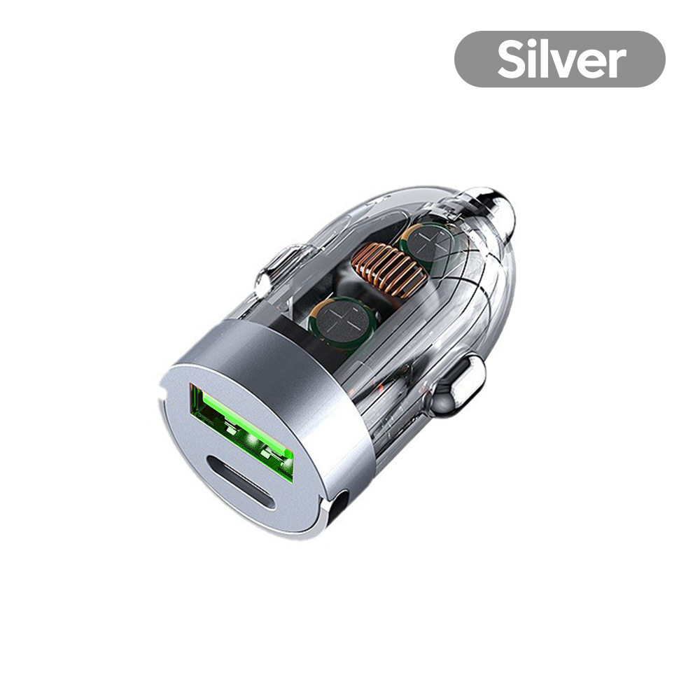 Transparent Car Phone Charger Adapter, USB Type C Quick Charge for iPhone Xiaomi