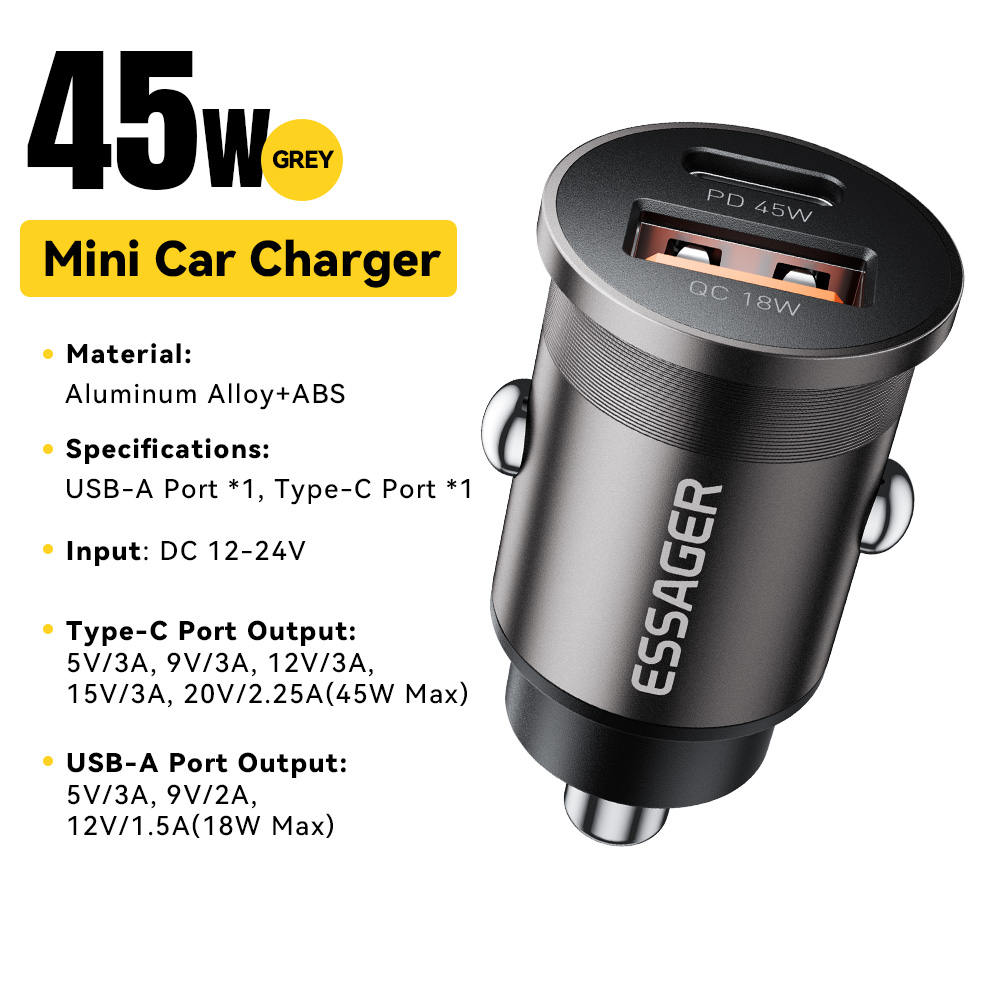 USB Type C Mini Car Charger Mobile Phone Charger for iPhone Samsung Huawei Xiaomi iPad