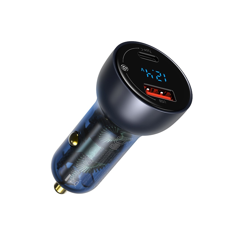 Translucent Car Phone Charger For iPhone, Charger USB Type C Dual Port, PD QC Fast Charging For Laptop
