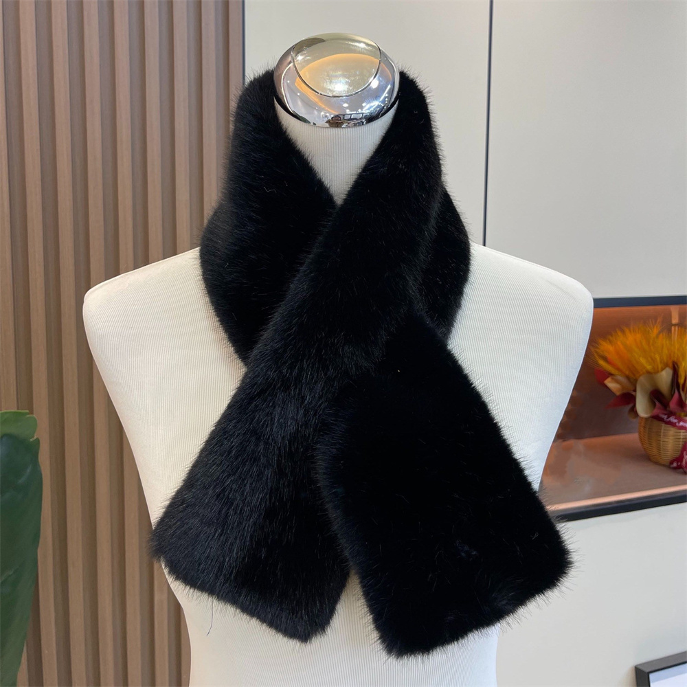 Soft Furry Neck Warmer, Warm Thicken Cross Collar Scarf, Solid Color Faux Rabbit Fur Cold Proof Scarves